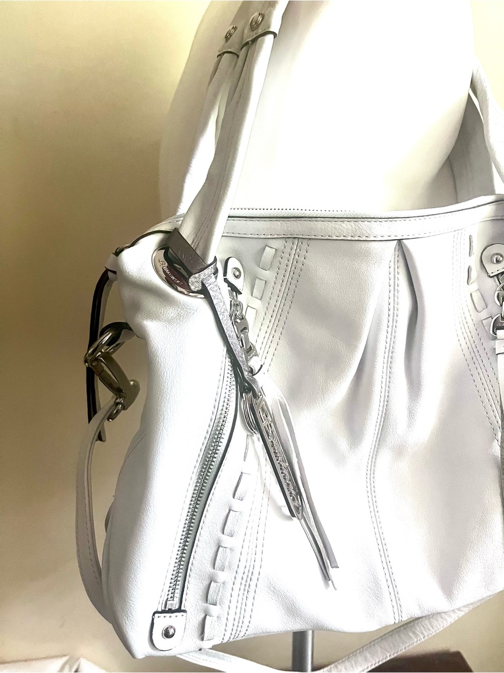 Genuine Leather Moto style satchel -White -Excellent Condition - Picture 3 of 7